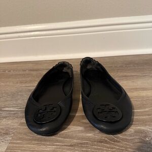 Tory Burch Logo Black Ballet Flats Size 8